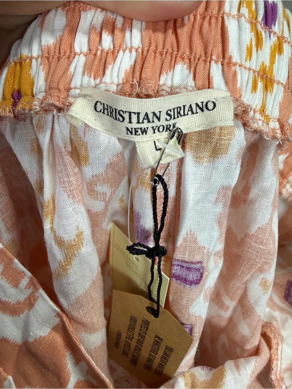 Christian Siriano Linen Rayon Wide Leg Pants Ikat Print Peach Purple Size L - Picture 4 of 10